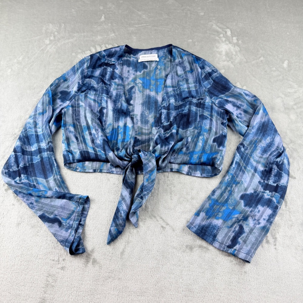 Urban Outfitters Women's XS Blue Tie Front Crop Top Long Sleeve